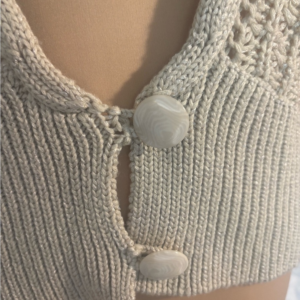 Moth Anthropologie Cream Open Knit Cardigan Crochet Sweater Vest Boho M/L - Picture 5 of 10